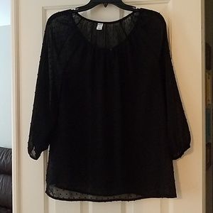 Sheer Swiss Dot Blouse - Black